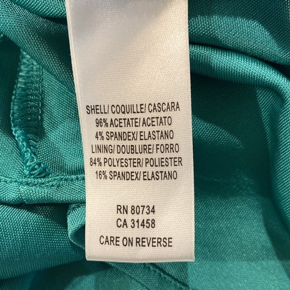 BCBGMAXAZRIA Large Teal Green Shimmery Empire Waist Cocktail Party Midi Dress - Picture 8 of 8